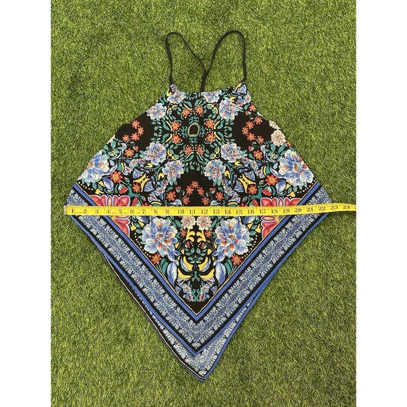 OLM Halter Top Womens Large Handkerchief Hem Floral Print Psychedelic - Picture 14 of 15